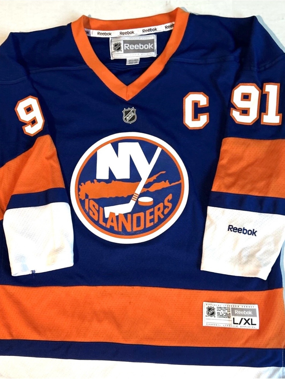Reebok Youth L/XL New York Islanders Tavares #91 Blue & Orange Hockey Jersey